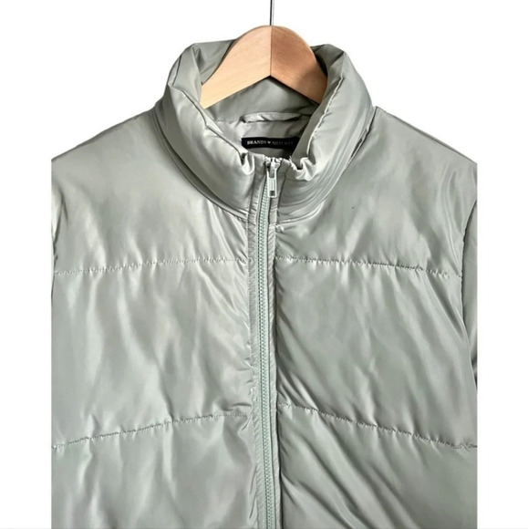BRANDY Melville Cropped Puffer Jacket Neutral Outdoors Preppy Casual Mint Green - Picture 2 of 5